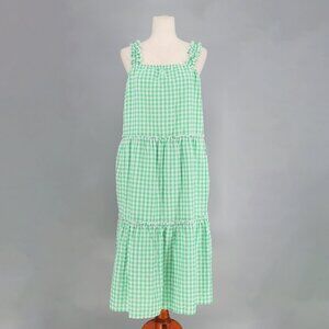MOODIE Tiered Gingham Green Tank Midi Dress Size S